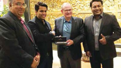 (L-R) ChandraKant Gadhia, VP – Marks Emballage; Aaditya Kashyap – Managing Director – Marks Emballage with Ferdinand Ruesch, Vice President - Gallus and Samir Patkar – Regional Sales Head – Asia.