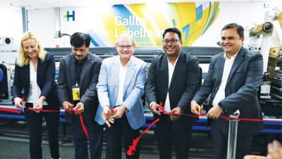 (LtoR) Silvia Spatt, Head Sales Cluster – Gallus, Raveendra Joshi, President – Pune Press Owner Association, Ferdinand Rueesch, Senior Vice President, Gallus, Samir Patkar, President – Heidelberg India, Parag Bagade, Head – SAPSSA, Avery Dennison